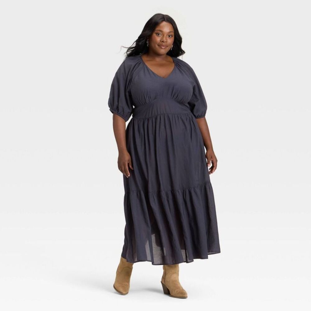 Women's Puff Elbow Sleeve Maxi A-Line Dress - Universal Thread Navy Blue XXL